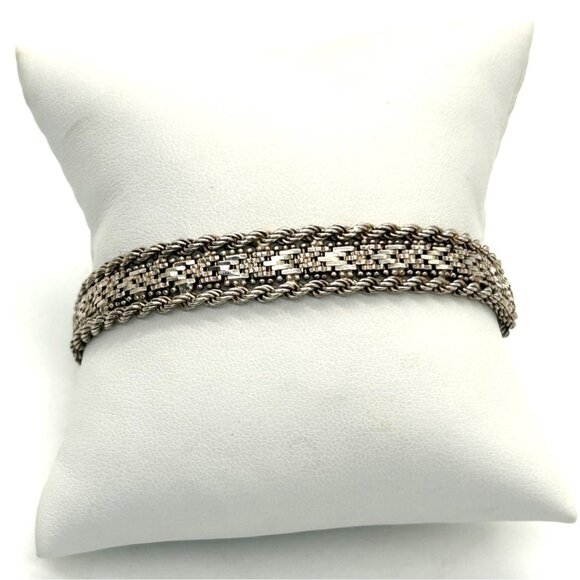 Sterling Silver Woven Bracelet 7.5 in. 18.67 Grams Lobster Clasp Made In Italy - Picture 8 of 14